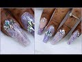 PURPLE MARBLE NAILS WITH ENCAPSULATED FLOWERS