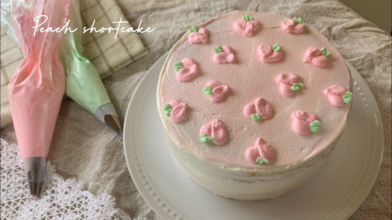 韓国風 桃のショートケーキ 手作りケーキ Peach Cake Youtube