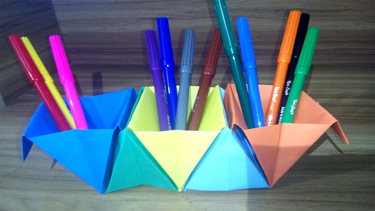 How To Make Paper Pen Holder Easy Origami Step By Step Simple Paper Craft Tutorial