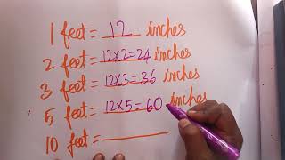 feet to inch 2 feet to inches 3 feet to inches 5feet to inches 10feet to inches 