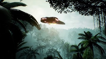 A spaceship flying over an unknown green planet. A futuristic concept of a UFO.