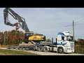 VERY HEAVY TRANSPORT LOAD EXCAVATOR HYUNDAI HX 380A ON SCANIA TRASPORTO ECCEZIONALE TRANS GHIAIA