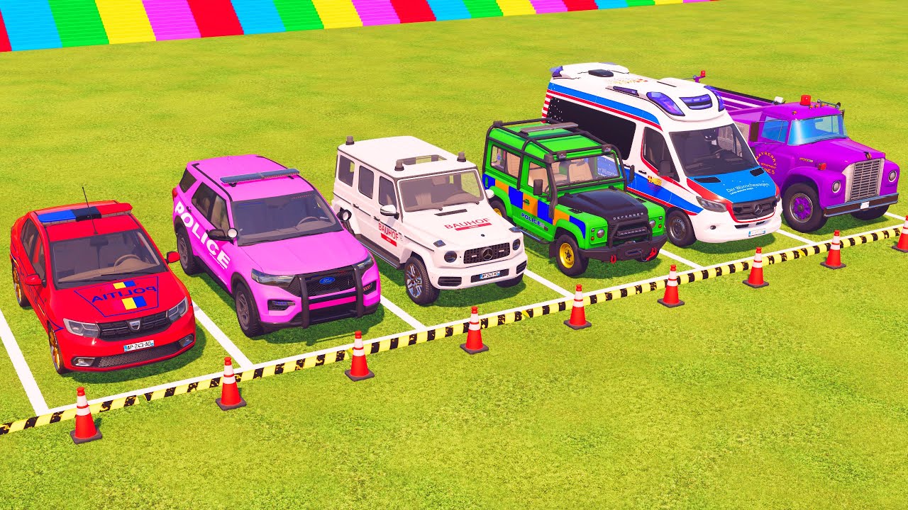 VUS GAME - TRANSPORTING POLICE CARS, FIRE DEPARTMENT, AMBULANCE VEHICLES WITH TRUCKS - FS22 