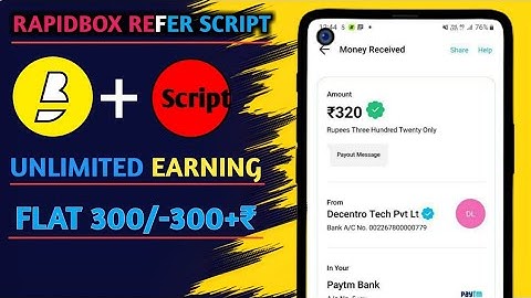 RapidBox Script Unlimited ₹300 Par account . RapidBox Unlimited refer script  || Today Earning App|