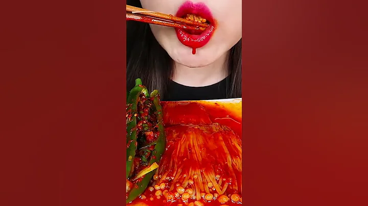 ASMR SPICY ENOKI MUSHROOMS, CUCUMBER PEPPER KIMCHI #short #shorts  #asmr #mukbang #eatingshow