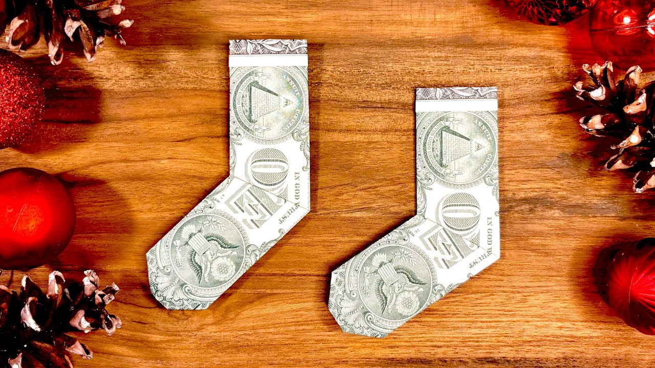 Easy Dollar Bill Origami Socks 🎄 Christmas Money Origami Tutorial, image size:1280x720