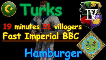 Turks (Hamburger) 19 minutes 29 villagers Fast Imperial BBC build order tutorial