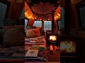 Boho Campervan with Cosy Fire 🚐✨🔥 #campervan #vanlife #cozy #rain #campfire #camping #vanlifeshorts