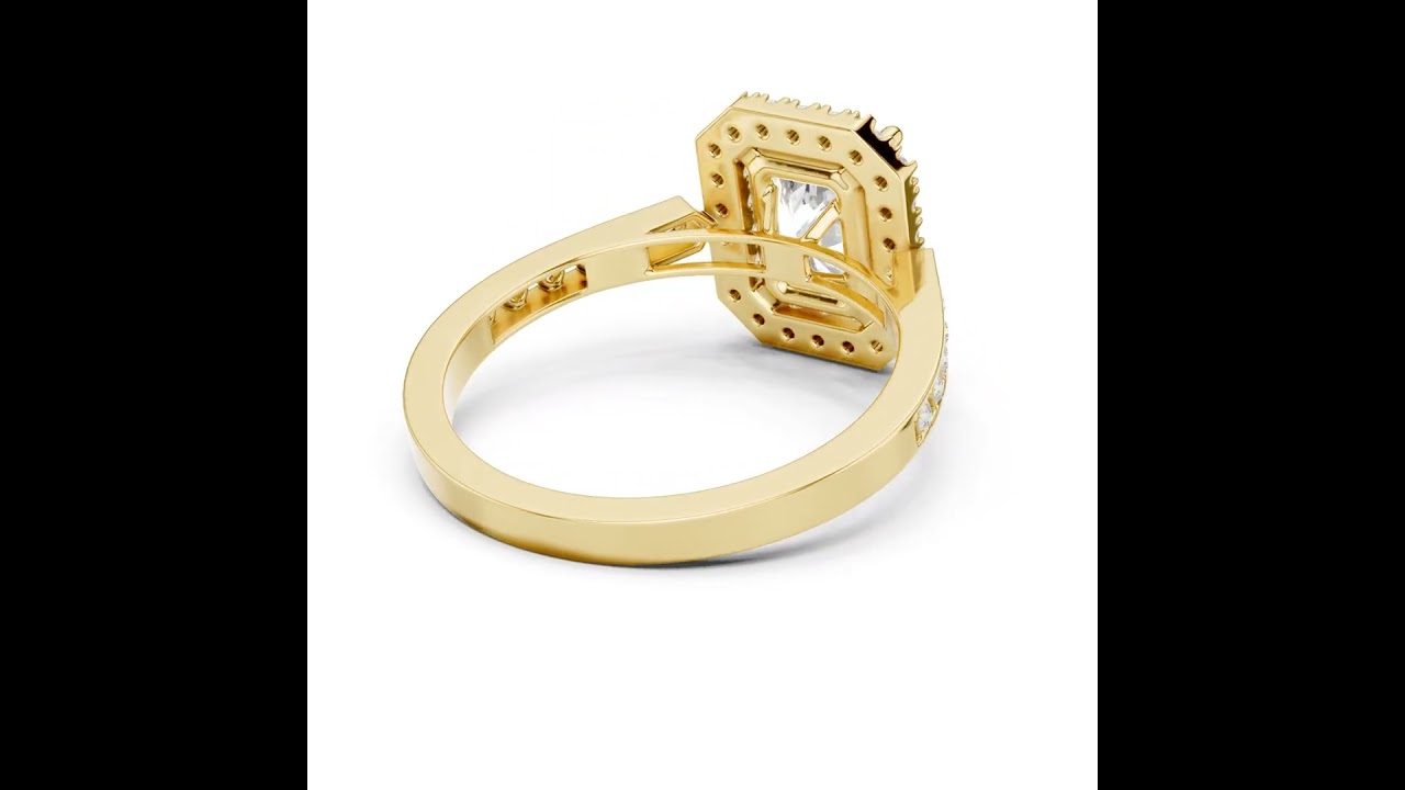 Classic Radiant Diamond Halo Ring With Pavé Band