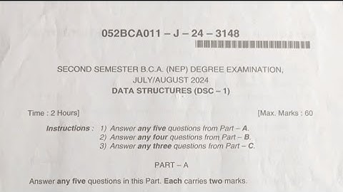 Data Structures B.C.A 2nd Semester NEP Question Paper July/August 2023-24 Dharwad University