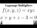 Lagrange multipliers maximum of fx y z  xyz subject to x  y  z  3  0