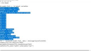 Using Lavaan and semPlot in R for Confirmatory factor analysis (video 2; lavaan function)