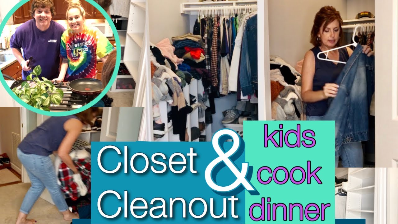 CLEAN WITH ME / master closet clean out & kids cook for us! LIVING ...