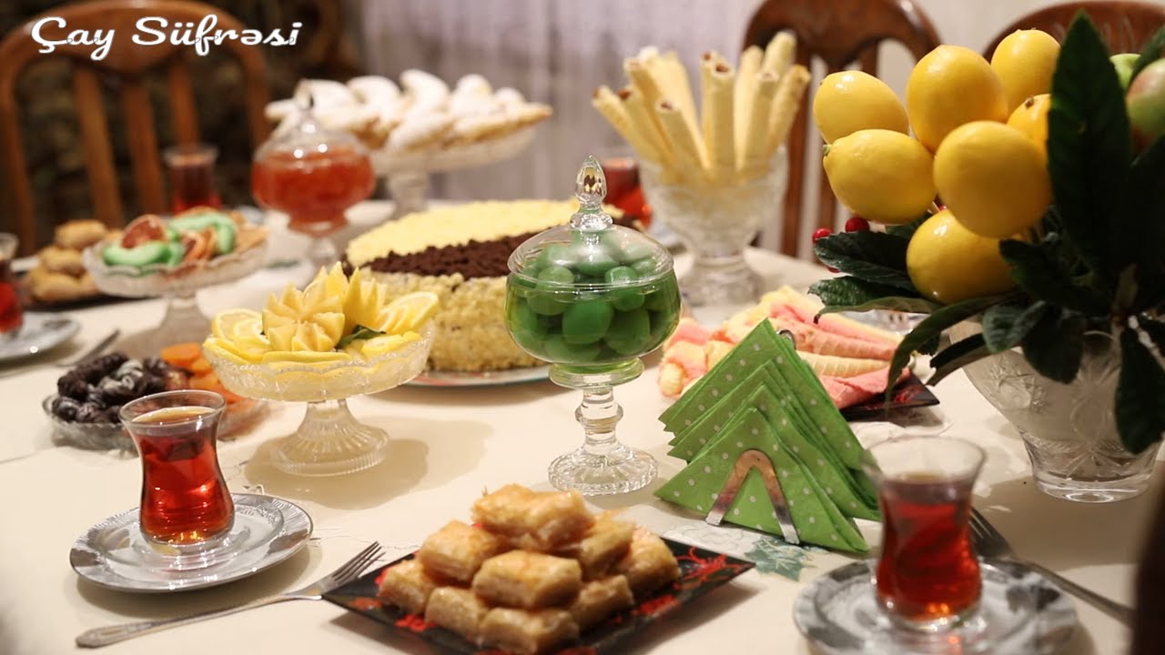 Великолепный чайный стол - Миндальное варенье - Торт Кудрияш ​​- Печенье Банан  - Турецкая пахлава