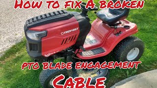 Replacing broken PTO blade engagement cable on a Troy Built riding mower.