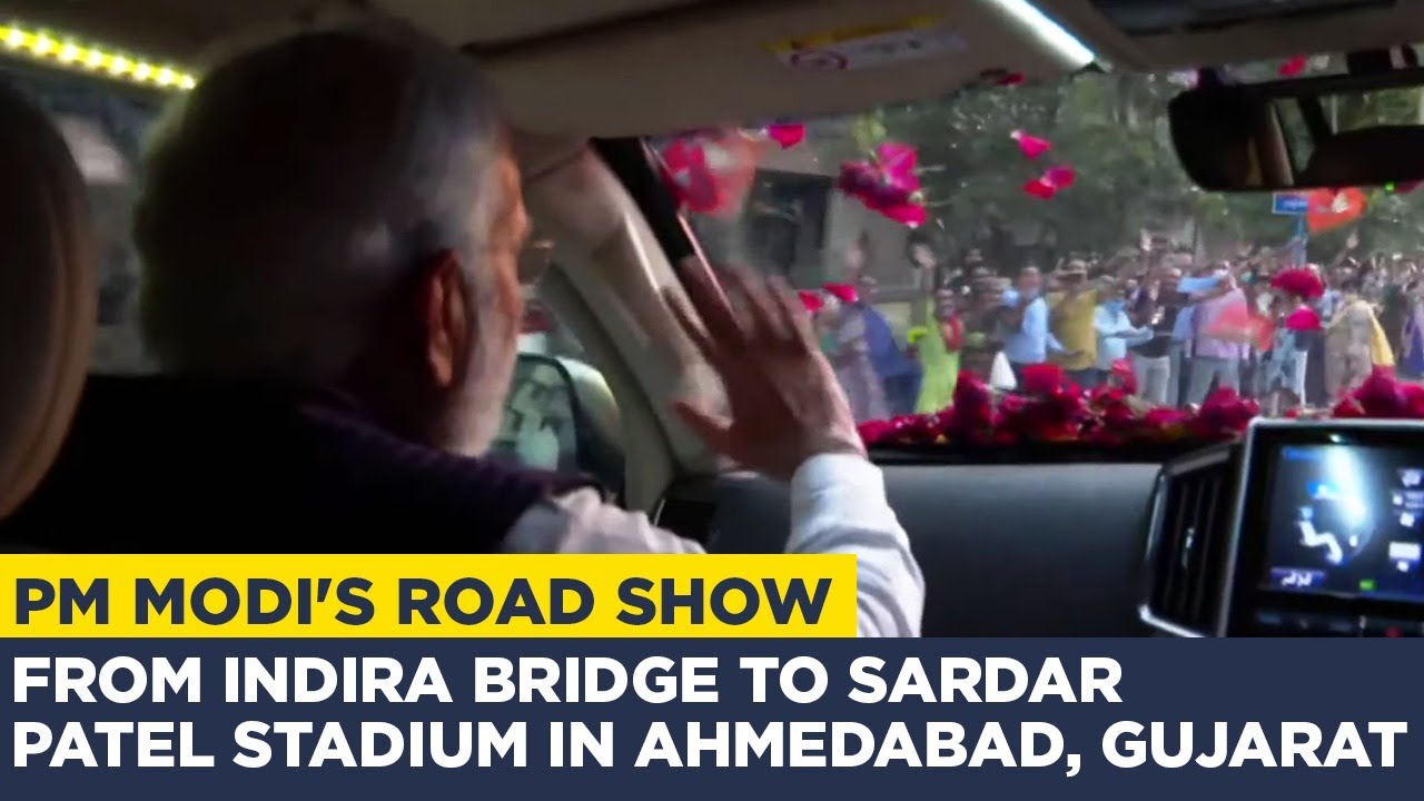 PM Modi's road show from Indira Bridge to Sardar Patel Stadium in Ahmedabad, Gujarat