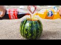 Experiment !! Watermelon Vs Coca Cola, Fanta And Mentos