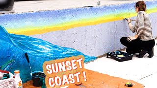 How to Paint Concrete Into Water & Blend Sunsets | 70 ft Wildlife Mural