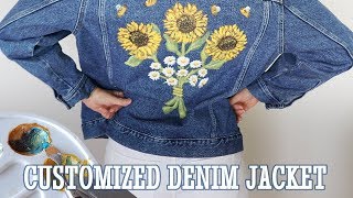 DIY Custom Denim Jacket Using ACRYLIC PAINT - How to Paint Sunflowers &amp; Daisies on Fabric / Canvas