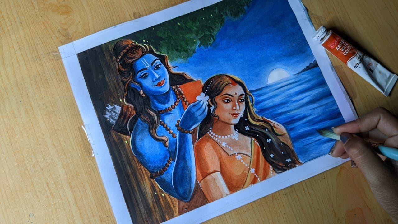 Ram and Sita romantic painting || Watercolour painting. - YouTube