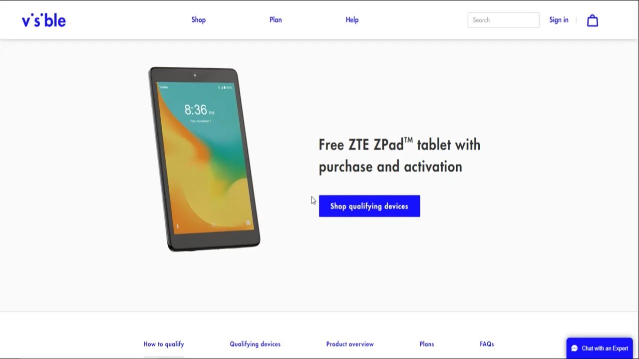Free Visible Wireless ZTE ZPAD 8" Tablet Promotion