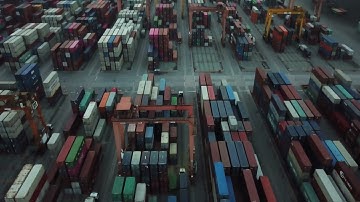 VideoVault Stock Video: Overview of a container port by day bird