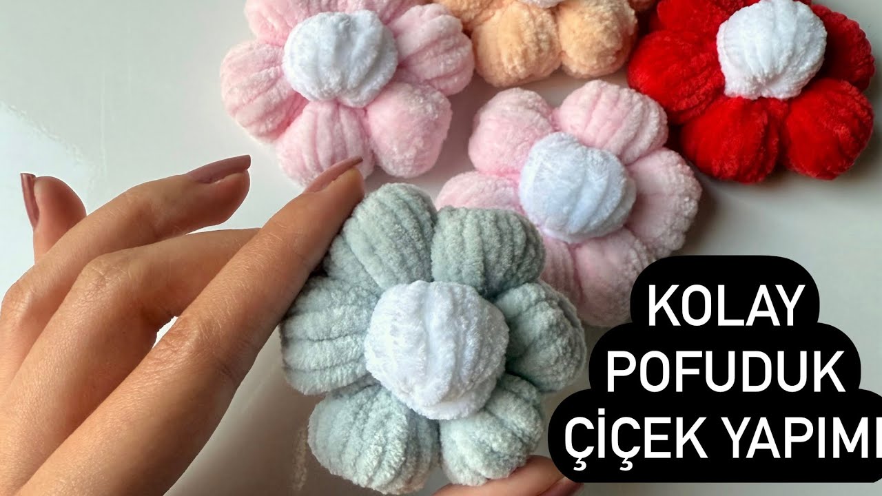 KOLAY KADİFE İPTEN POFUDUK ÇİÇEK YAPIMI🌸