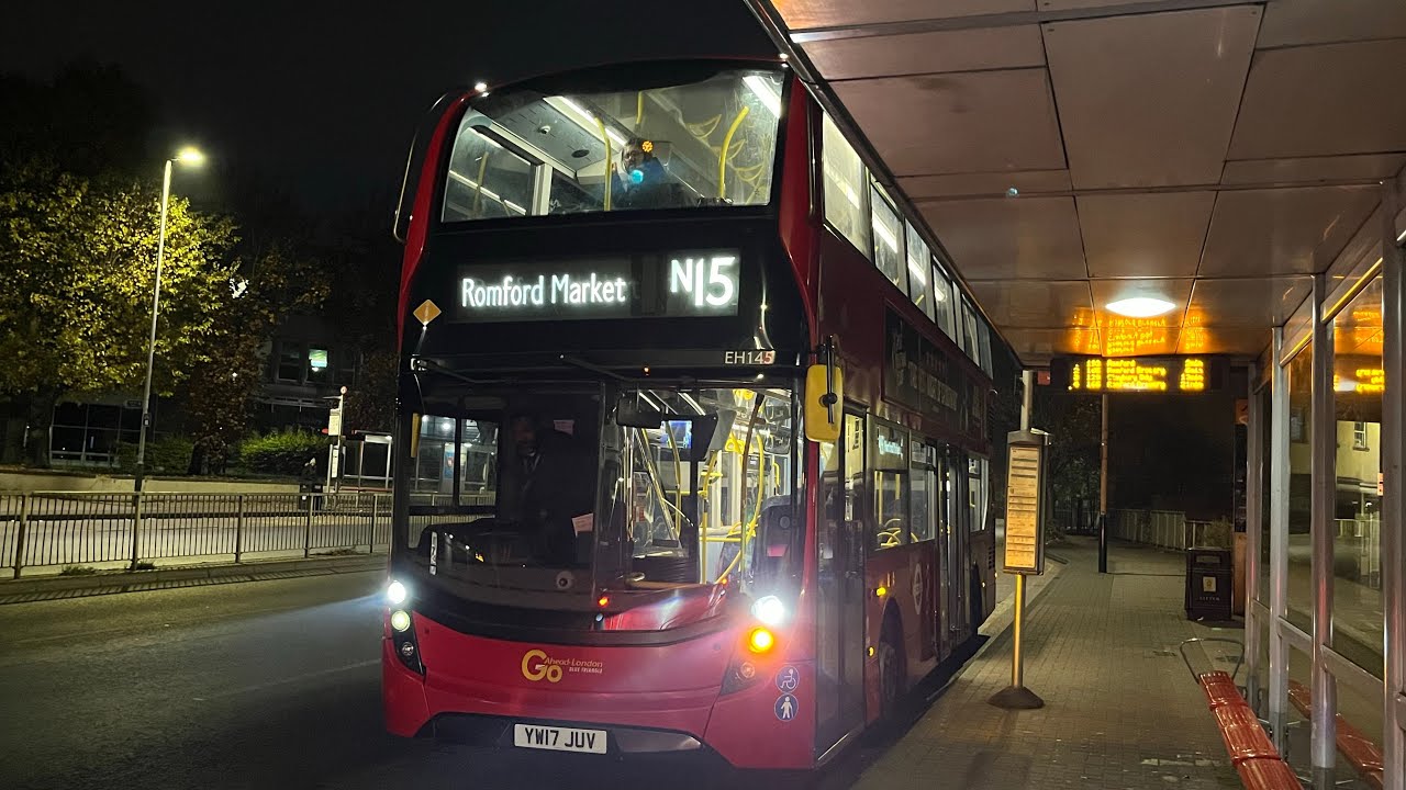 Full Route Visual. Route N15: Oxford Circus - Romford Market | Enviro400MMC EH145 YW17 JUV