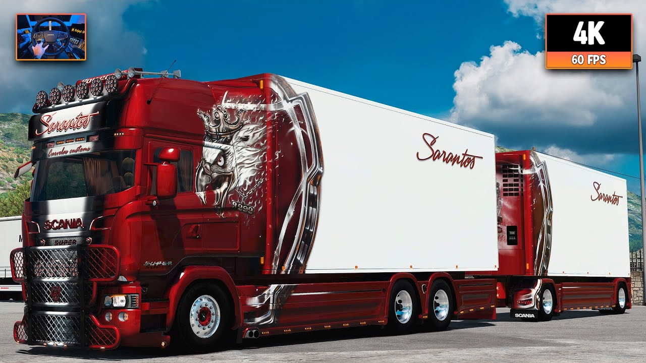 Scania R999 V8 open pipe | Larissa - Argostoli | ETS2 1.54 4K + Wheel ...
