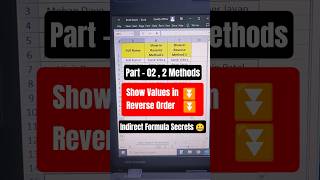 Part - 02 Show Values in Reverse Order | Indirect Formula Secrets | Excel Advance #excel #shorts