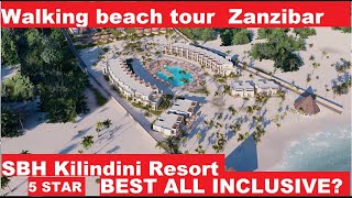 4K,Walking tour SBH Kilindini Resort, 5 star, All Inclusive hotel. Zanzibar + Pwani Mchangani Beach