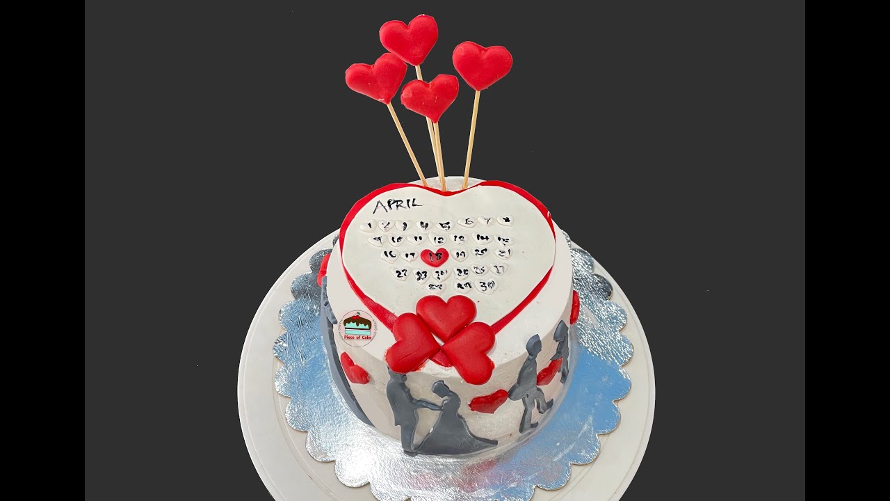 Anniversary Special Calendar Theme Cake Semi Fondant love cake Cream