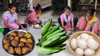 New Style Egg Cooking With RAW BANANA Recipe In Tribe Village | How to Cook Egg Curry Recipe