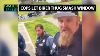 Cops Sit Back & Watch As Biker Thug SMASHES Woman's Window
