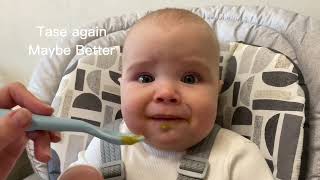 Newborn tries for the first time BROCCOLI