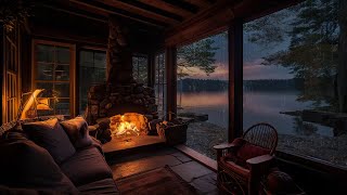 Cozy Rain on Lakeside Ambient with Gentle Rain falling and Relaxing Fireplace to Meditation & Sleep screenshot 1