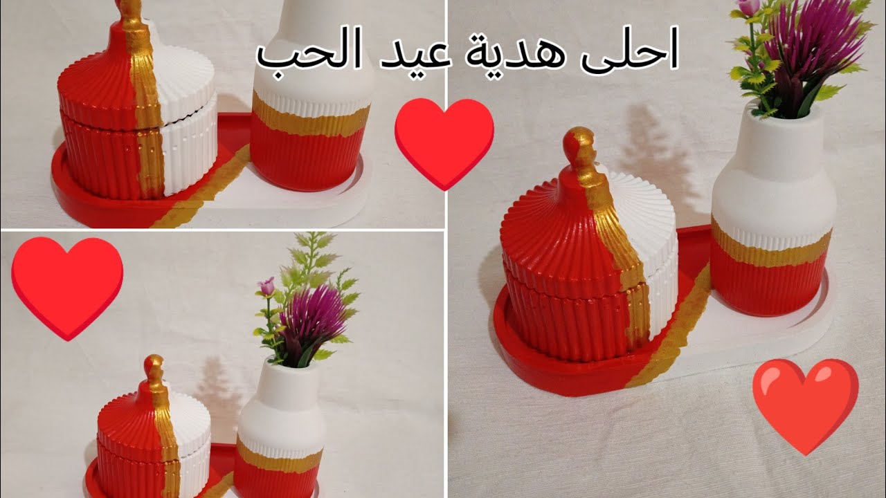بمناسبة عيد الحب♥️♥️ عملت لنفسي احلى هدية 😍😍طقم رائع من الجبس.احلى مبخرة#افكار#diy#diy_room_decor
