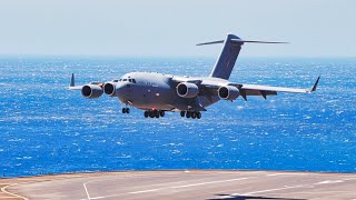 AMAZING C-17 GLOBEMASTER III STUNNING ENGINE SOUND Landing at Madeira Airport