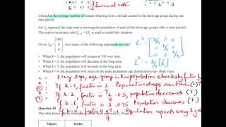 2023 Sample Paper I _ Unusual Leslie Matrix Question 29. Answer is only C- only 2 true statements 