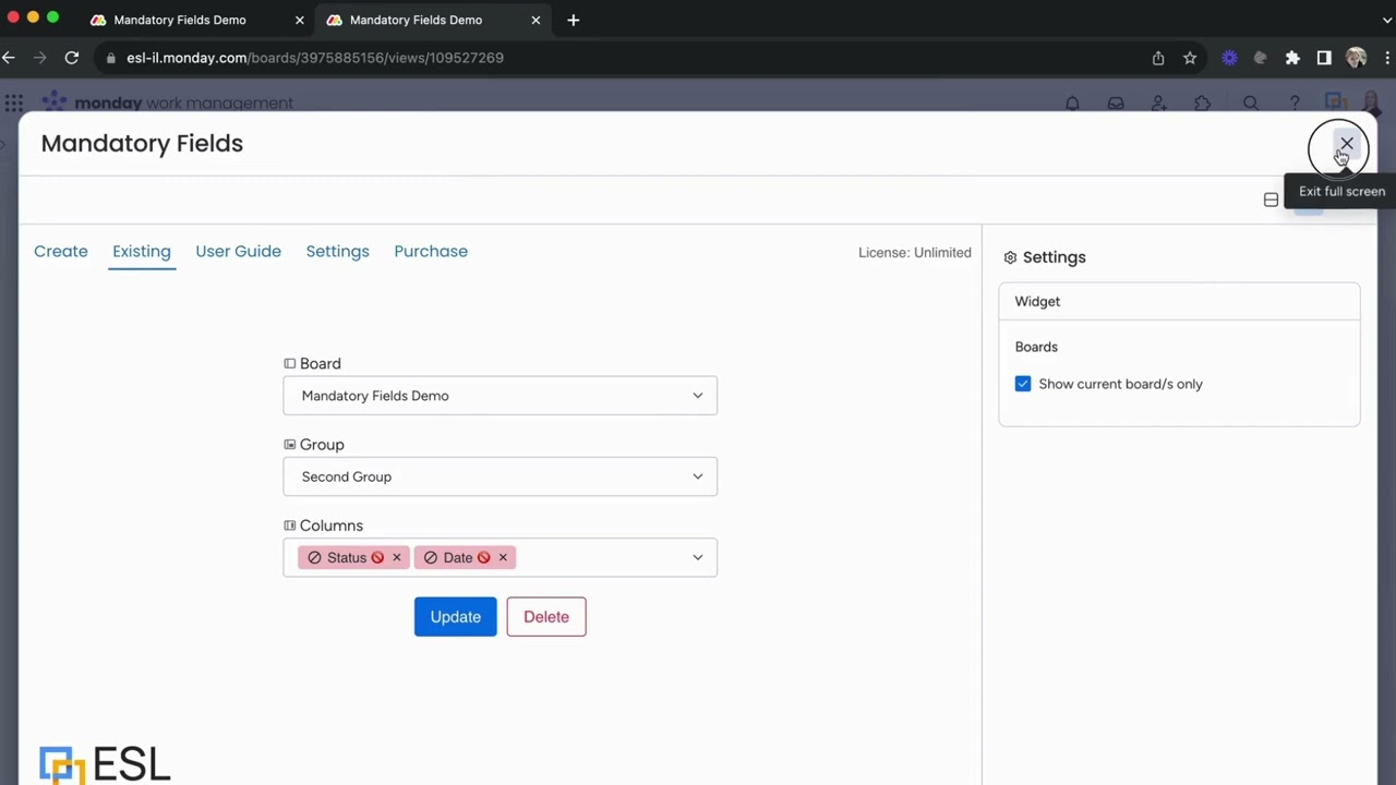 ESL's Mandatory Fields for monday.com- Installation