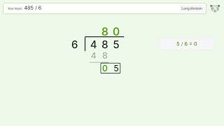 Long Division Problem 485/6: Step-by-Step Video Solution