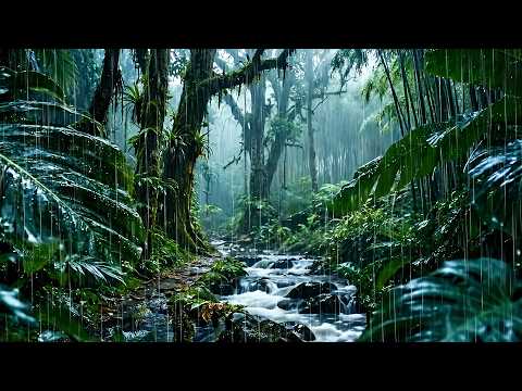 Rainy Tropical Ambience | Heavy Rain on Forest Stream to Help Sleep Instantly & Calm in Mind