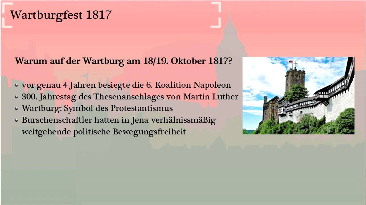 Wann War Das Wartburgfest Wartburgfest 1817 / Burschenschaften einfach erklärt - lernen-mit-raven