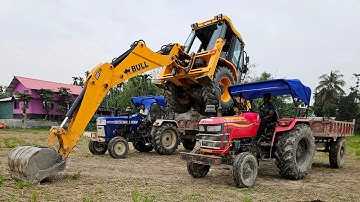 Bull backhoe loader stunt  | Swaraj tractor and mahindra yuvo 575di washing video ||