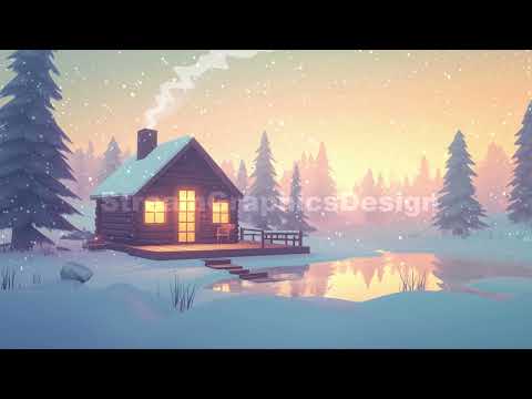 Animated Background | Snowy Lofi Winter Cabin | Cozy Sunset Scene | Twitch, VTuber, Stream, Loop