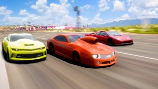 Forza Horizon 5 Fastest Drag Car  Pro Stock Camaro vs Diablo GTR vs Copo Camaro