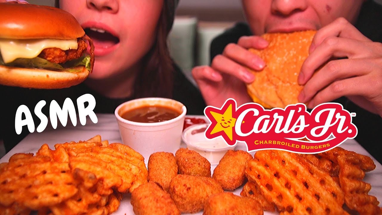 ASMR Carl's Jr Beyond Burger + Waffle Fries MUKBANG (No Talking) ASMR