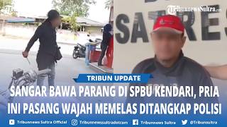 Machete-Wielding Man Who Went Rampage at Kendari Gas Station Arrested, Face Turns Sad Before Police screenshot 5