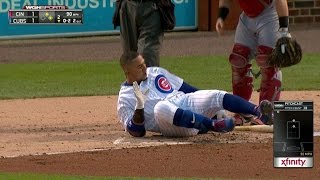 CIN@CHC: Jay hit by pitch, remains in game