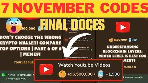 Memefi All Video Codes 7 November || Memefi youtube code today || Memefi new video codes